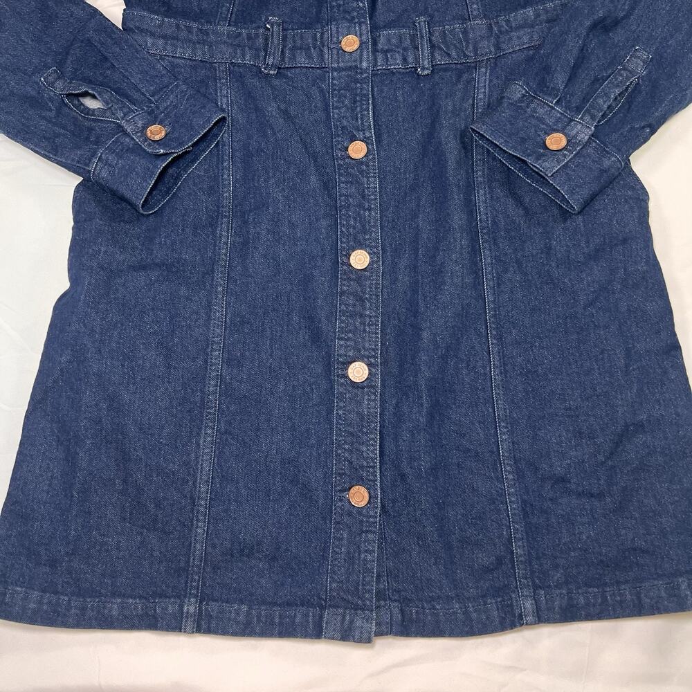 Gap Denim Dress Size M Tall Blue Dark Wash Puff Sleeves Button Pockets Western - Picture 6 of 12